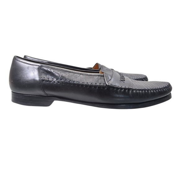 Miguel Angel Black Vintage Leather Lizard‎ Print Slip On Loafers Dress Shoes 13 - Picture 4 of 13